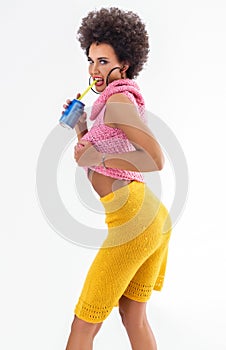 Attractive african american woman in colorful clothes
