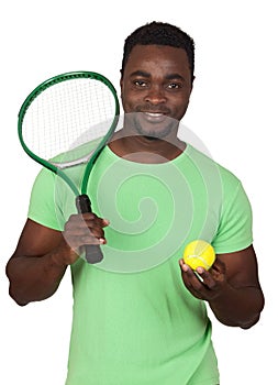 Attractive african man with a tennis racket