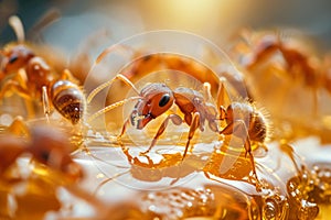 Attractive Ants honey drop. Generate Ai