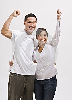 Attractive Asian Couple Cheering