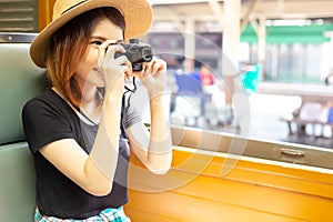 Attractive beautiful tourist woman is feeling excited about tour