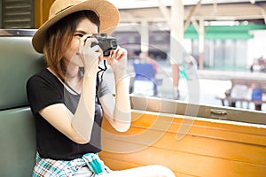 Attractive beautiful tourist woman is feeling excited about tour