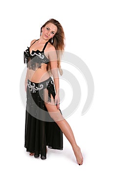 Attractive belly dancer with long blond hair