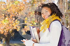 Attractive Black African American Student with Phone