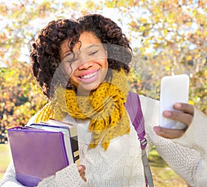 Attractive Black African American Student Taking Selfie