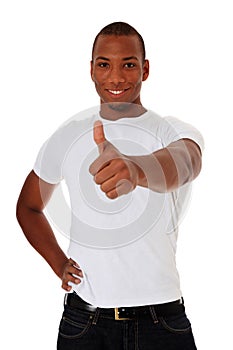 Attractive black guy showing thumbs up