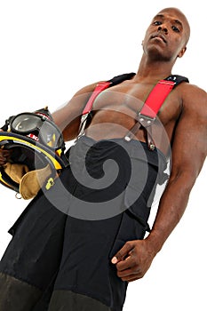 Attractive Black Man Firefighter in Uniform