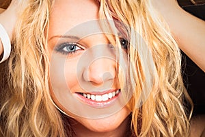 Attractive blond happy woman face