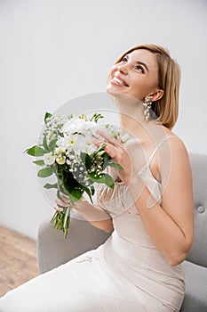 attractive and blonde bride in wedding
