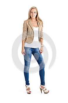 Attractive blonde teenager in trendy wear