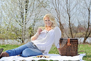 Attractive blonde woman picnic