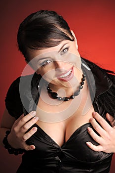 Attractive brunette woman in black shirt
