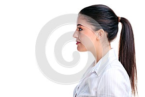 Attractive brunette woman side profile photo