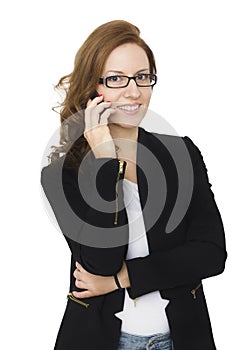 Attractive Brunette Woman Talking on Her Cell Phone