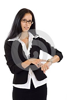 Attractive businesswoman checking time