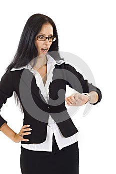 Attractive businesswoman checking time