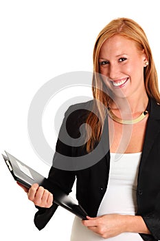 Attractive businesswoman with clipboard