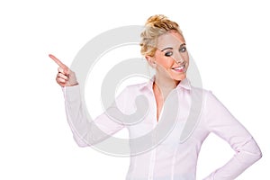 Attractive Businesswoman Pointing at Something