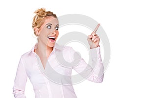 Attractive Businesswoman Pointing at Something