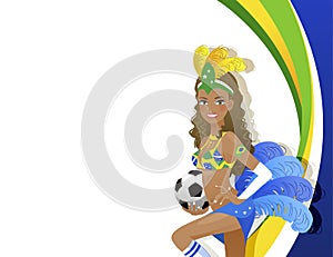 Attractive Carnival dancer holding soccer ball