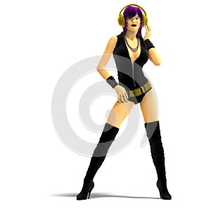 Attractive cartoon girl with headphones