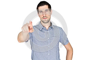 Attractive casual young man pointing his finger