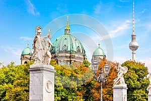 Attractive cathedral or Berliner Dom and TV Tower, Museum Island, Berlin, Germany