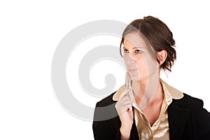 Attractive Caucasian business woman in thought