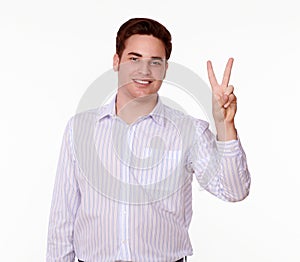 Attractive caucasian man with winning gesture