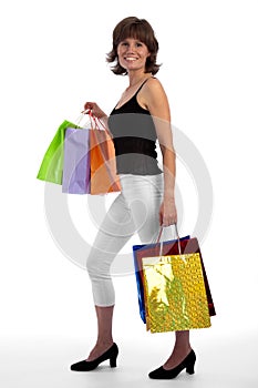 Attractive caucasian woman smiling, shopping