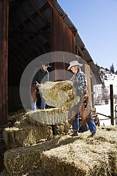 Attractive Couple Moving Hay Bales