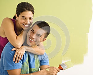 Attractive couple painting.