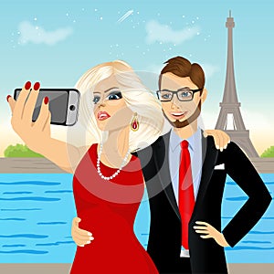 Attractive couple taking selfie photo