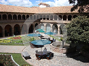 Attractive courtyard at an upscale hotel in Peru