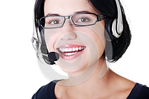 Attractive customer support representative smiling