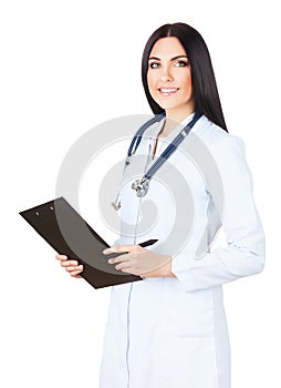 Attractive doctor with folder and stethoscope