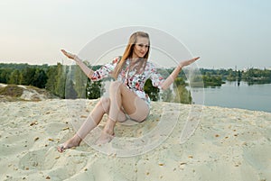 Attractive elegant woman have fun on sand