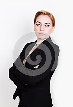 Attractive and energetic business woma in a suit on naked body
