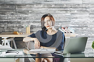 Attractive european business woman working on project