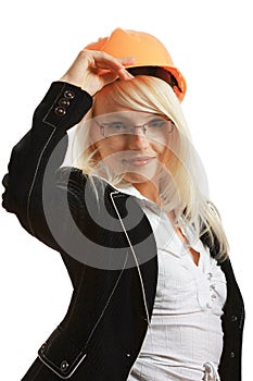 Attractive female architect in hardhat