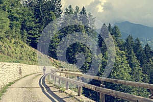 Attractive female cyclist tackling a steep road.