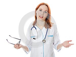 Attractive female doctor surprised expression