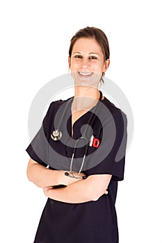 Attractive female nurse with stethoscope