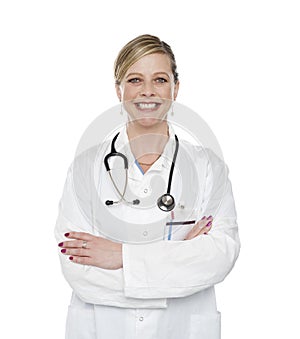 Attractive female physician in uniform