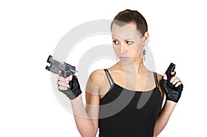 Attractive female with two handguns