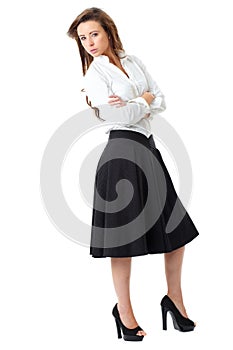 Attractive female in white shirt and black skirt