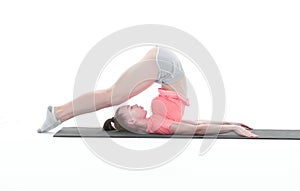 Attractive fitness woman performing exercise.photo with copy space