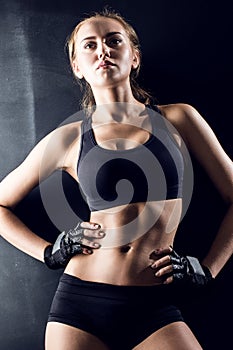 Attractive fitness woman, trained female body