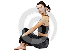 Attractive fitness woman, trained female body,Attractive fitness woman with top, beautiful caucasian lifestyle portrait