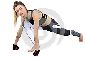 Attractive fitness woman, trained female body,Attractive fitness woman with top, beautiful caucasian lifestyle portrait